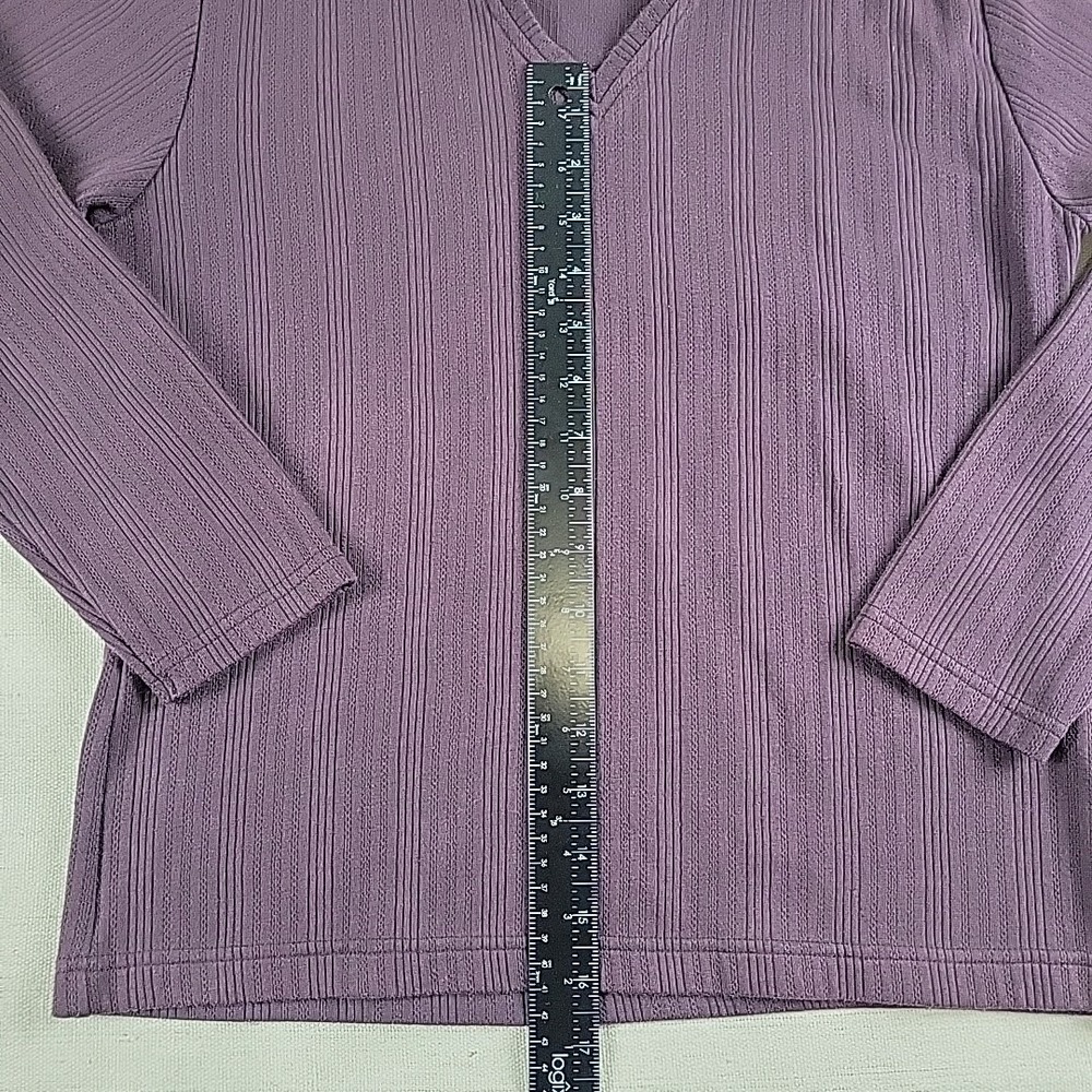 Humoresque Ribbed Knit Collared Top Women's L Plum Purple Long Sleeve Y2K Era - Picture 2 of 10